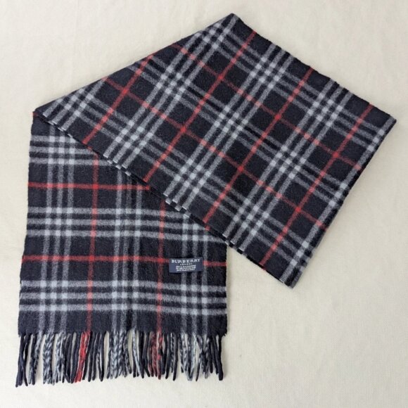 Blue Scarf Burberry – Unisex Cashmere Check – Used – Soft Luxury Winter Wrap - Picture 1 of 7